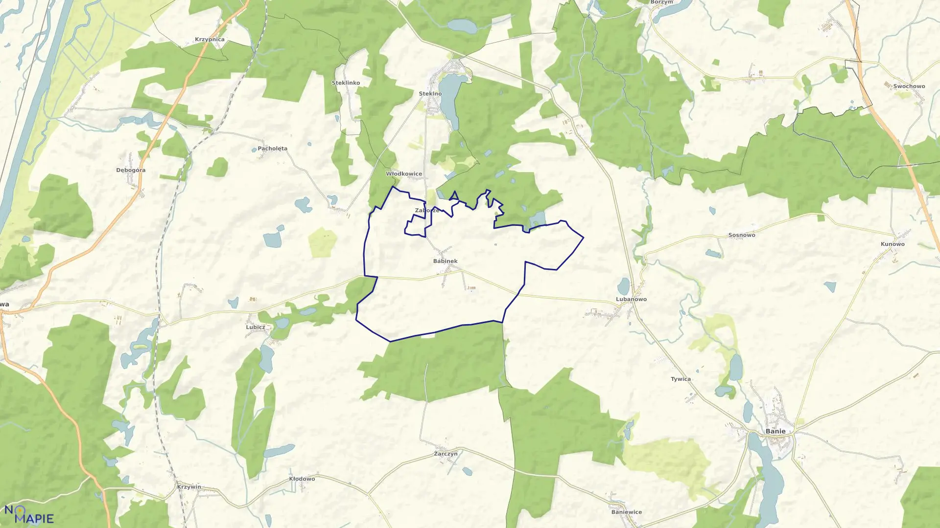 Mapa obrębu Babinek w gminie Banie