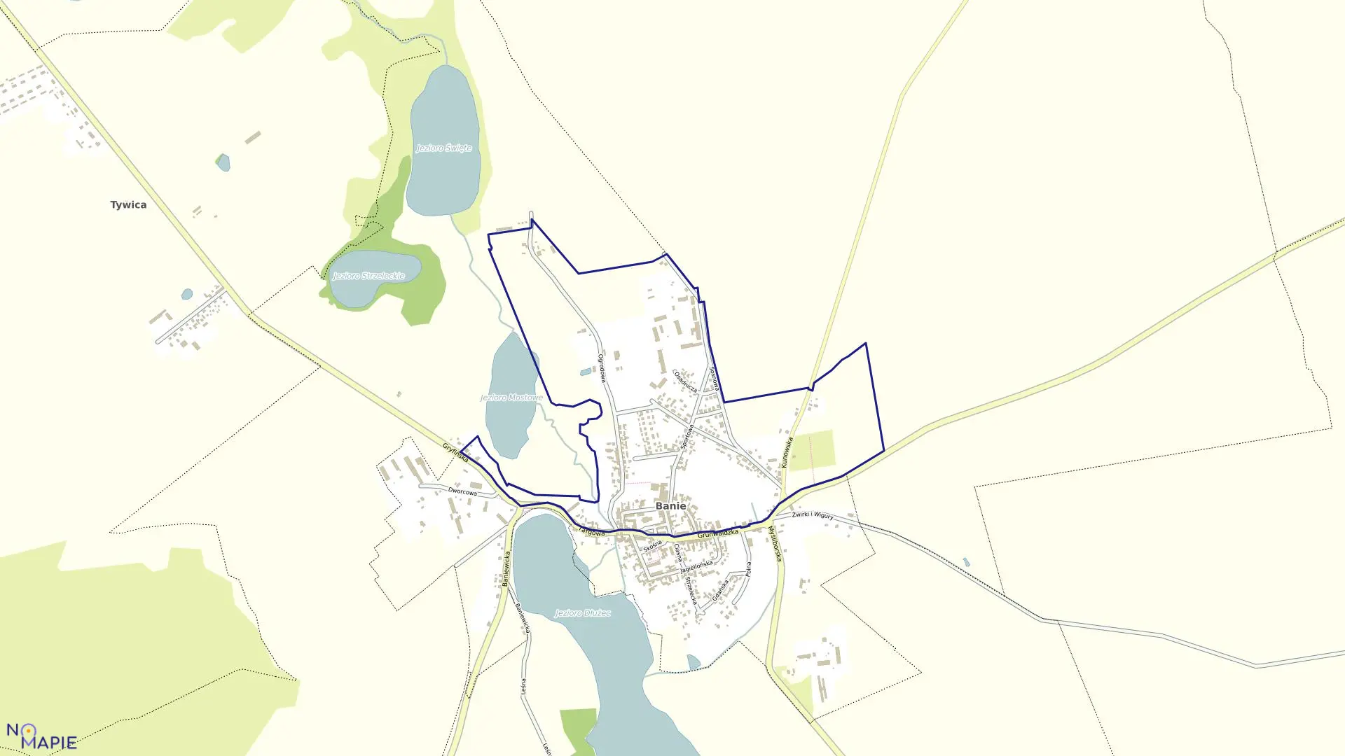 Mapa obrębu Banie 1 w gminie Banie