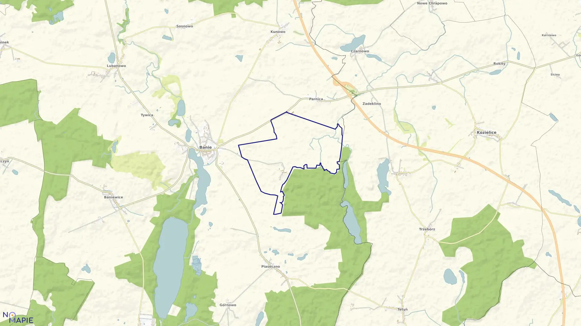 Mapa obrębu Dłużyna w gminie Banie