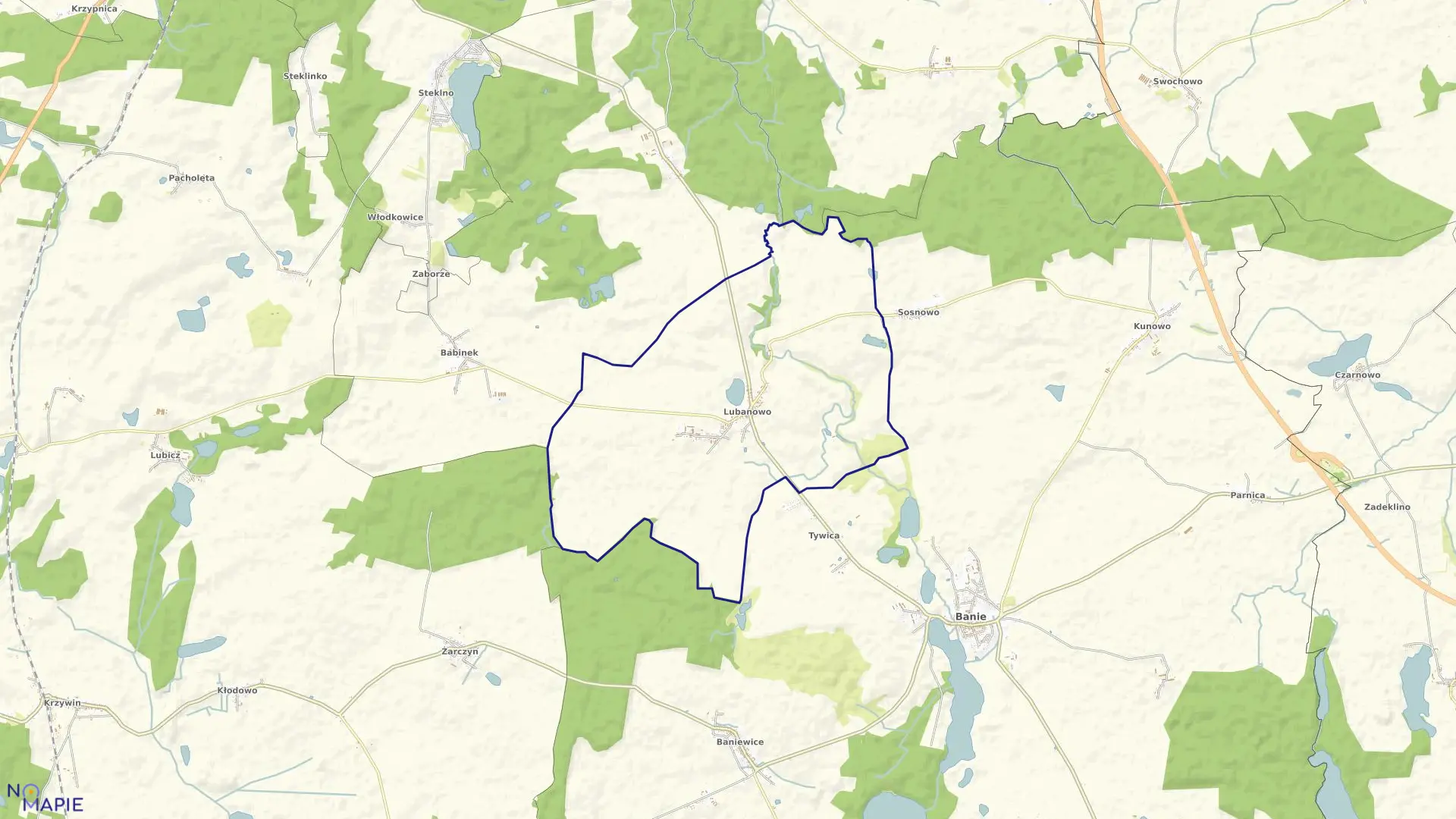 Mapa obrębu Lubanowo w gminie Banie
