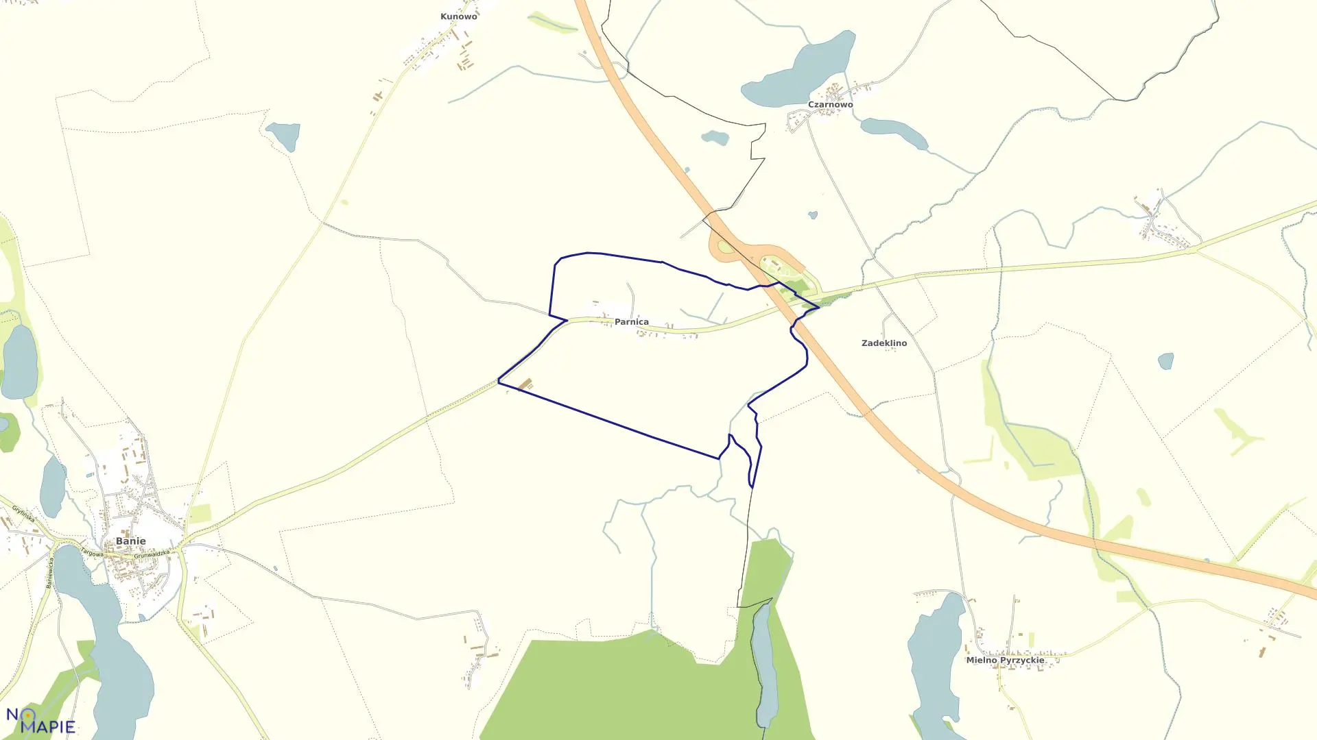 Mapa obrębu Parnica w gminie Banie