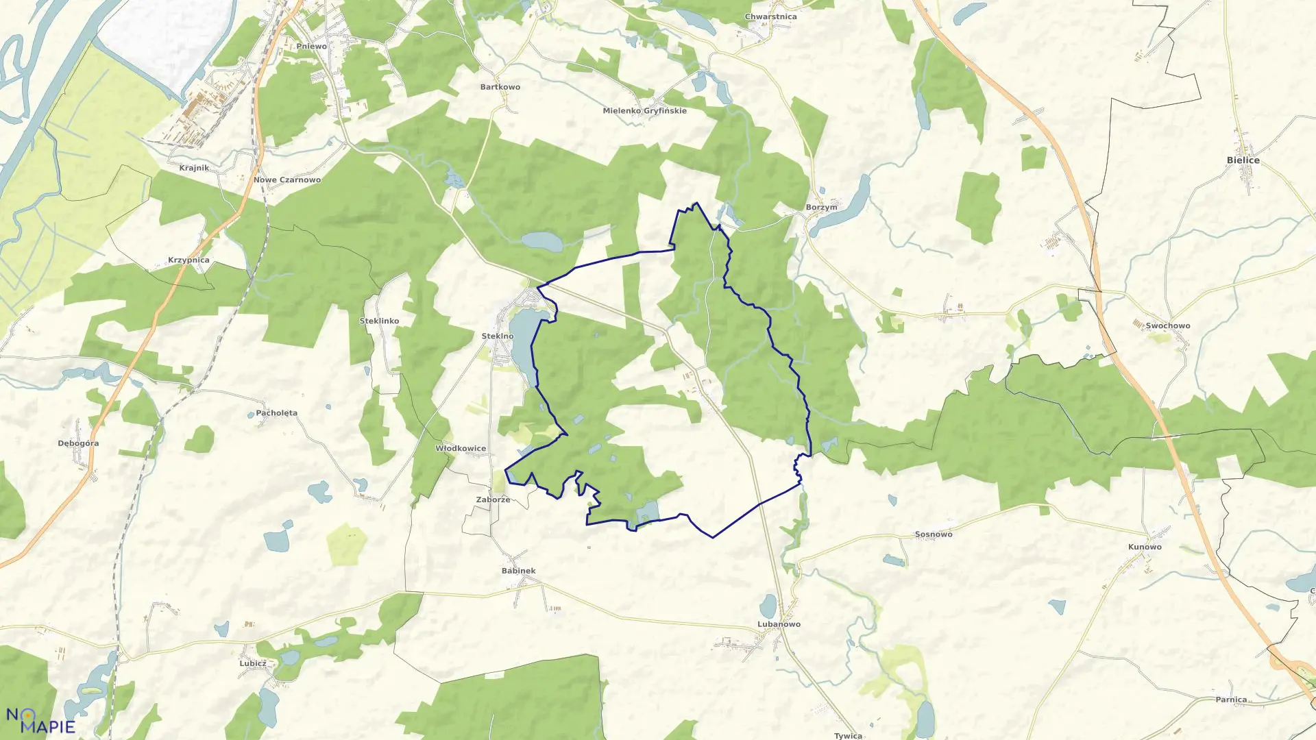 Mapa obrębu Rożnowo w gminie Banie