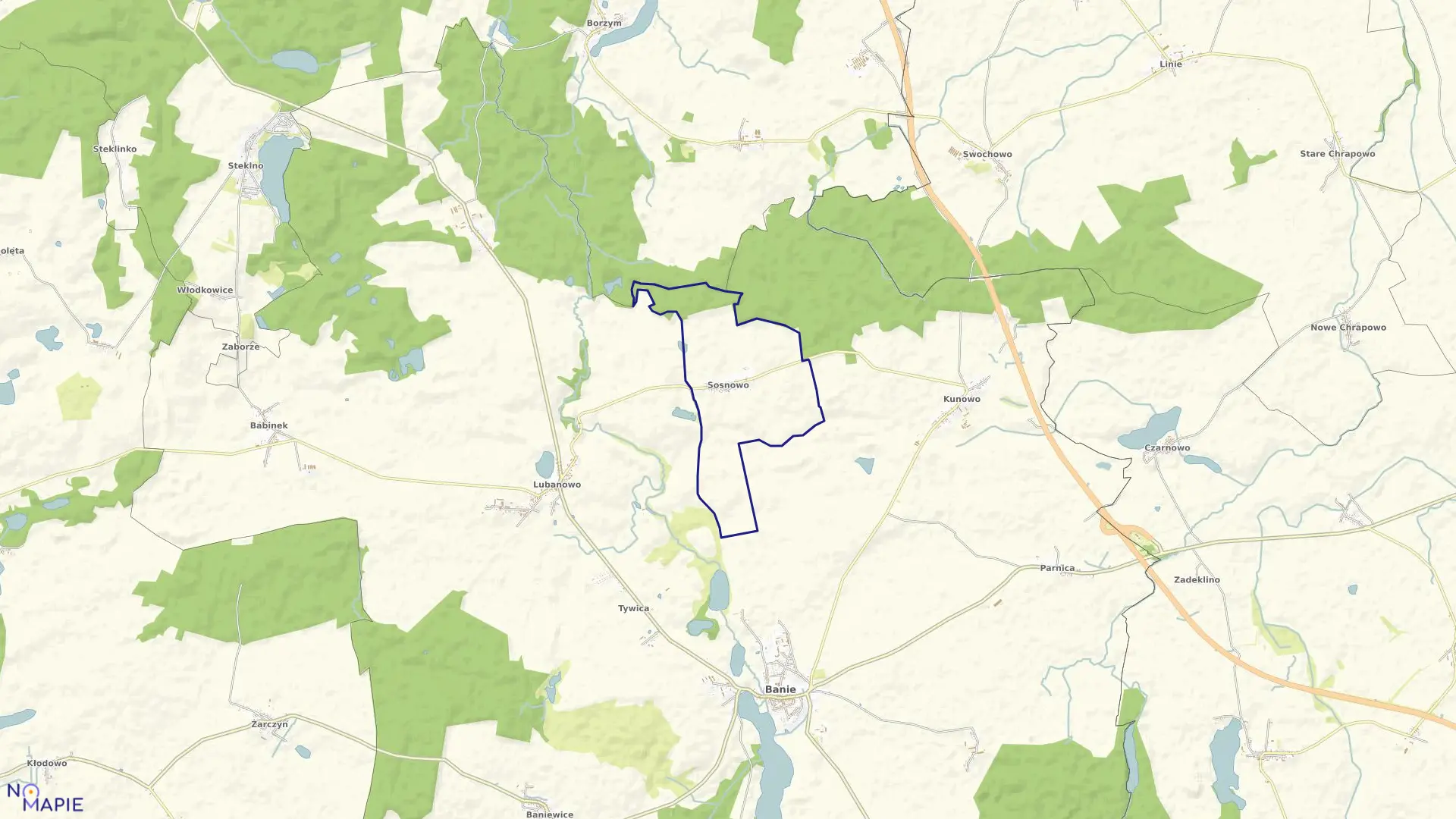 Mapa obrębu Sosnowo w gminie Banie
